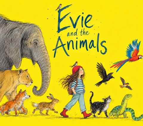 Illustration for Evie and the Animals — Evie walking with animals
